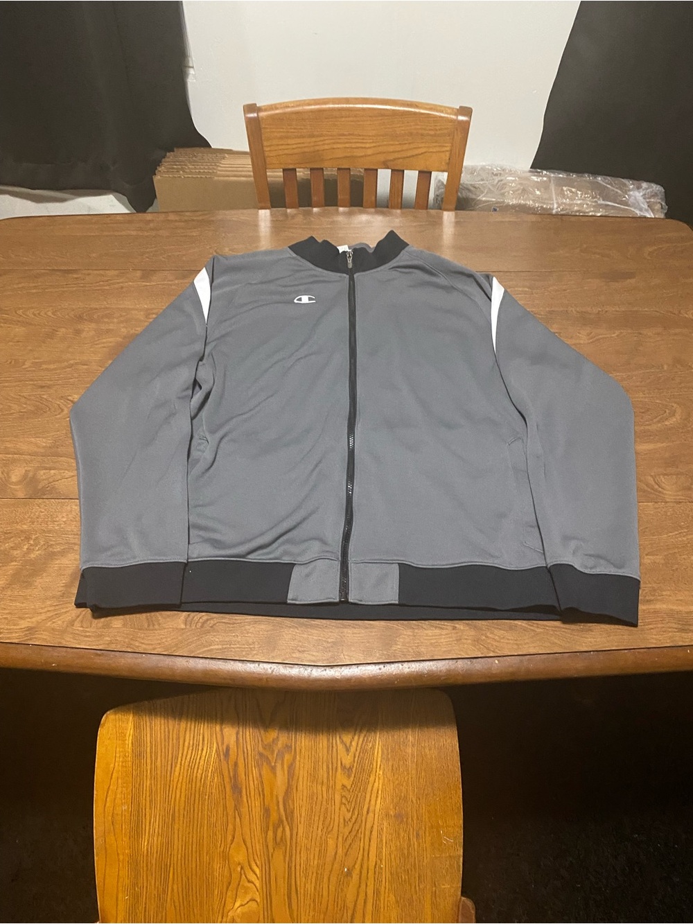 Champion Gray Lightweight Full-Zip Track Jacket with White Accents